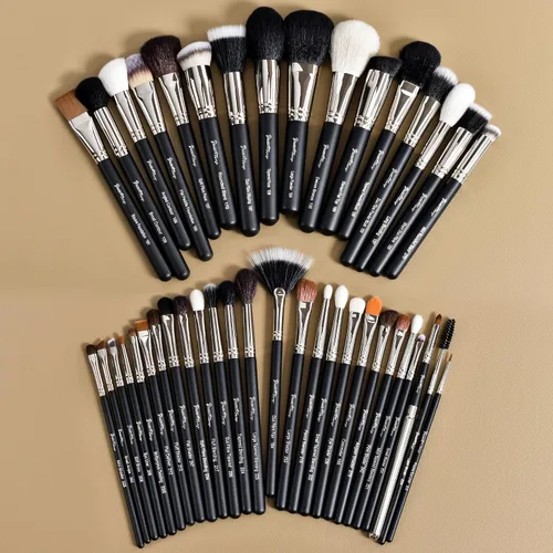 Miniatura 6 de BUEART DESIGN - Juego de 42 brochas de maquillaje con pelo de cabra natural real (42 piezas, negro perla mate)