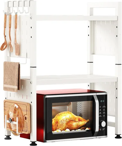 Miniatura 10 de Kitstorack Estante ajustable para horno de microondas, estante para microondas resistente de 2 niveles con tablas de cortar, soporte para estantes