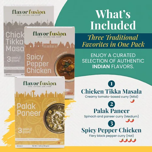 Miniatura 8 de Flavor Fusion Favoritos tradicionales con ingredientes naturales: pollo Tikka Masala, palak Paneer y pollo picante a la pimienta para una cocina
