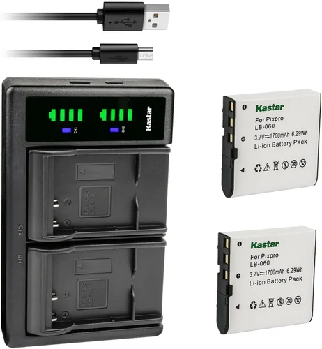 Kastar Paquete de 2 baterías y cargador USB LTD2 de repuesto para batería Kodak LB-060 LB060, Kodak PixPro AZ525, PixPro AZ526, PixPro AZ527, PixPro