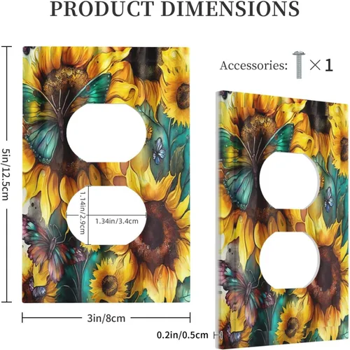 Miniatura 5 de Cubiertas de salida de girasoles amarillos, mariposas verdes y verde azulado de 1 banda, cubierta de interruptor de luz dúplex de 1 banda, placa