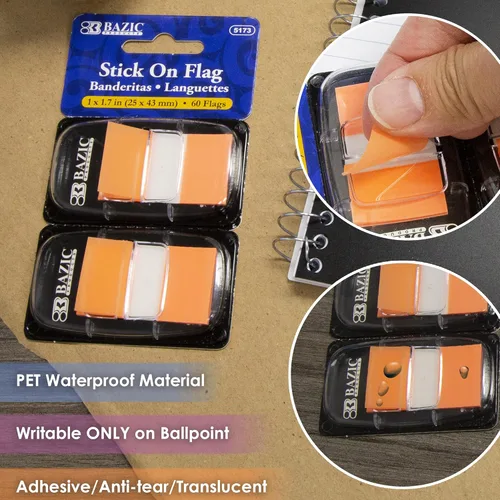 Miniatura 7 de BAZIC Products Banderas estándar de neón, 1 x 1.7 pulgadas, con dispensador, 60 unidades, para marcar páginas documentos, caja de 288 6 colores neón