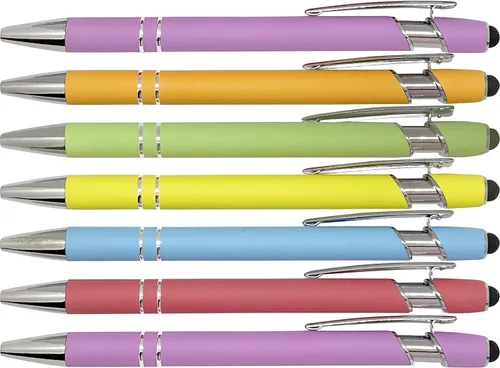 Express Pencils Pastel de goma suave al tacto, colores pastel, bolígrafo con punta de lápiz capacitivo, un elegante bolígrafo de metal premium,
