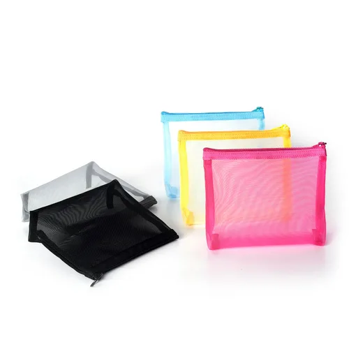 Miniatura 13 de patu Bolsas de malla con cremallera, estuche largo, 5 piezas, organizador de accesorios cosméticos de maquillaje de belleza, juego de artículos