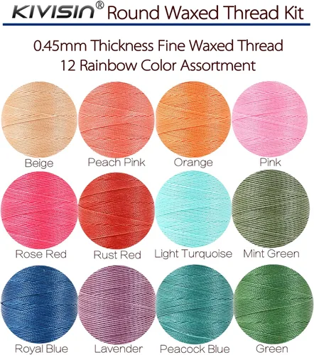 Miniatura 3 de 12 Hilos de Poliéster Encerados de Colores, Diámetro de 0.45mm más Delgado, 105 Metros/Bobina, Hilo Encerado para Costura de Cuero, Tapicería