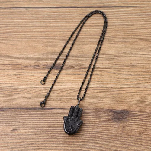 Miniatura 2 de COAI Collar de mano Hamsa curativa de obsidiana negra Piedra