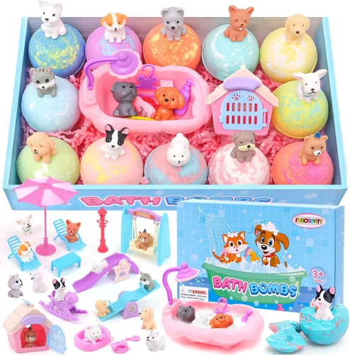 Bombas de baño para niños con sorpresa en el interior para niñas, niños pequeños, bombas de baño orgánicas para niños con juguetes en el interior,
