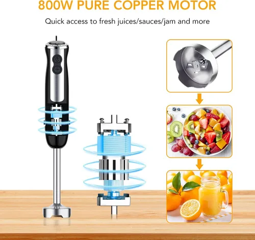 Miniatura 3 de Batidora de mano 5 en 1, batidora de mano de 800 W, 12 velocidades y modo turbo mezclador de mano con vaso de mezcla de 21.7 fl oz, picador de 16.9