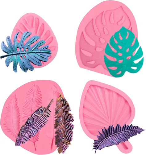 Moldes grandes para fondant de hojas de tortuga, moldes de silicona para plantas de helecho de palma hawaiana, moldes de chocolate para hornear