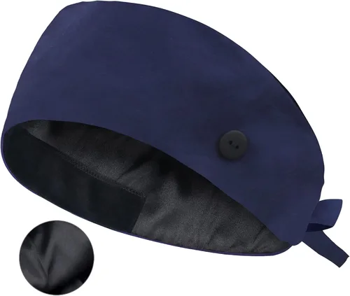 Miniatura 26 de QBA Gorra de trabajo ajustable con botón, gorro de trabajo de algodón, banda elástica para atar en la espalda, para mujeres y hombres, talla única