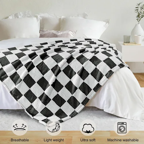 Miniatura 2 de Exclusivo Mezcla - Manta de franela super suave y cálida con diseño de vellón esponjoso, para sofá, cama, con lindo patrón a cuadros, negro, 50" x