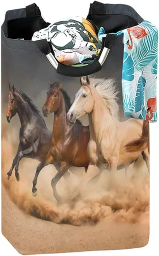 CaTaKu Cesto de lavandería de caballos de animales, cesta de lavandería para caballo, caja de almacenamiento grande, cesta de ropa plegable alta