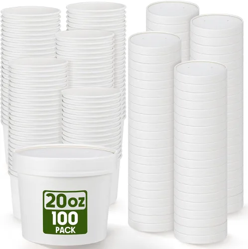 Miniatura 11 de Fulmoon Paquete de 100 recipientes de papel para sopa con tapas, recipientes de papel desechables para alimentos con tapa ventilada, tazas de postre