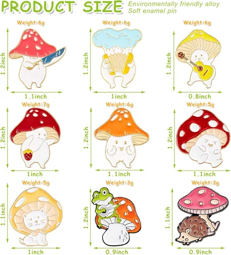 Miniatura 2 de Chuangdi 9 broches de hongo, broches de hongo, lindo regalo de dibujos animados, broche de aleación, guitarra, gato, rana, erizo, pin de planta