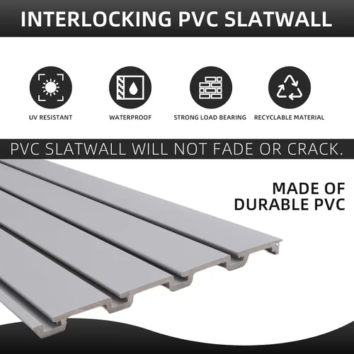 Miniatura 4 de Slatwall Panel organizador de garaje resistente montado en la pared, paneles de listones de PVC, sistema de almacenamiento para el hogar, Gris