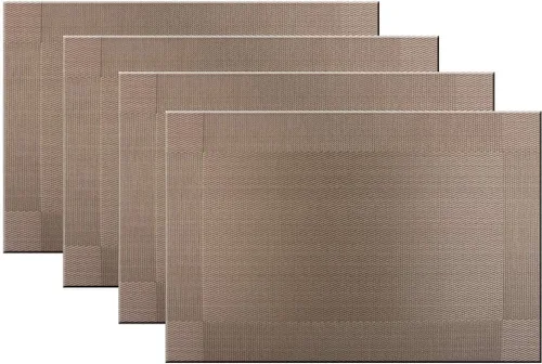 Miniatura 18 de Juego de 6 manteles individuales de plástico lavables para mesa de cocina, resistentes al calor, de vinilo tejido, para exteriores, 12 x 18 Dorado