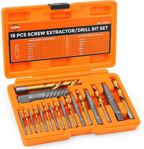 Miniatura 8 de Juego de extractor de tornillos TOPME, 14 piezas de extractor de tornillos de salida fácil y juego de brocas de mano izquierda, juego de extractor