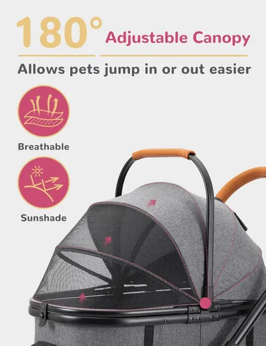 Miniatura 6 de Cochecito para perros pequeños y medianos de hasta 60 libras, cochecito plegable para mascotas con 4 ruedas con transportador desmontable