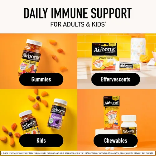 Miniatura 8 de Airborne 1000 mg de vitamina C con vitamina D y zinc, suplemento de apoyo inmunológico multivitamínico sin azúcar, antioxidantes vitaminas A C