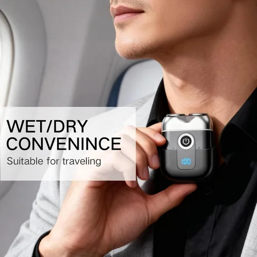Miniatura 6 de Mini afeitadoras eléctricas para hombre Razor Face IPX7 Waterproof Wet Dry Cordless Razor with 3 Floating Blades LED Display for Travel Home USB