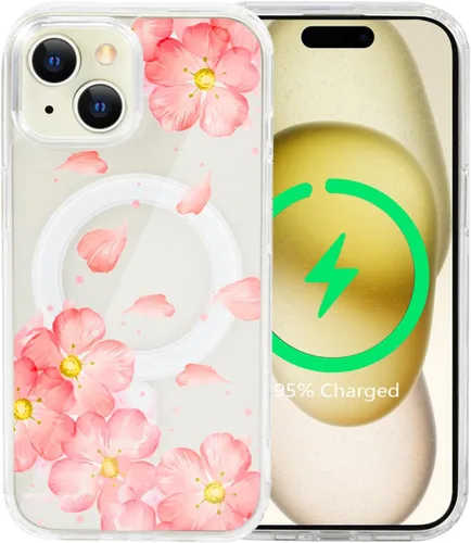 Miniatura 59 de Funda magnética de flores para iPhone 15 [compatible con MagSafe] Bonito patrón floral transparente a prueba de golpes