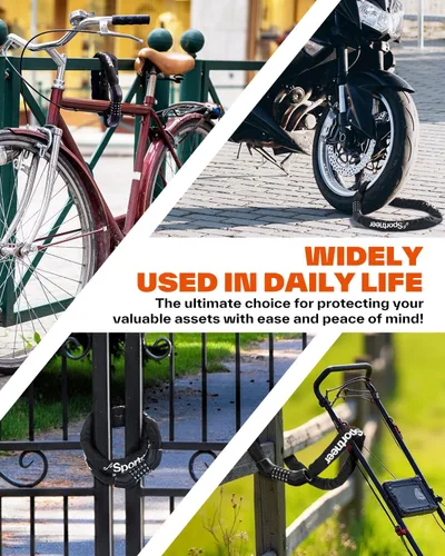 Miniatura 7 de Sportneer Candado de cadena de bicicleta: combinación reiniciable de 5 dígitos resistente antirrobo con eslabones cuadrados de 3.2 pies