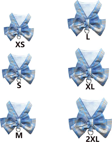 Miniatura 2 de Conjunto de Vestido a Cuadros para Perro con Corbata de Moño, Arnés y Correa, Ropa para Perro Vestido con Arnés con Anilla para Correa para Perros