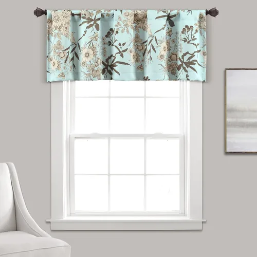 Lush Decor Cortinas de Jardín Botánico con Estampado Floral de Pájaros, Filtrado de Luz, Cenefas y Cortinas para Ventana para Sala, Comedor, Azul