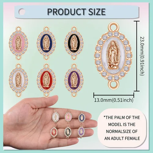 Miniatura 2 de 36 dijes de 6 colores de Virgen de Guadalupe de aleación esmaltada con diamantes de imitación de Nuestra Señora para bricolaje pulseras mexicanas