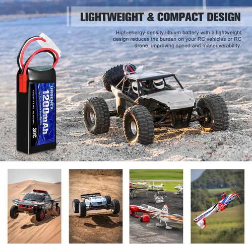 Miniatura 6 de Batería Lipo de 7.4 V con enchufe JST 2S 30C (60 C) batería de litio recargable de 1200 mAh compatible con UDIRC Cheewing y la mayoría de coches RC
