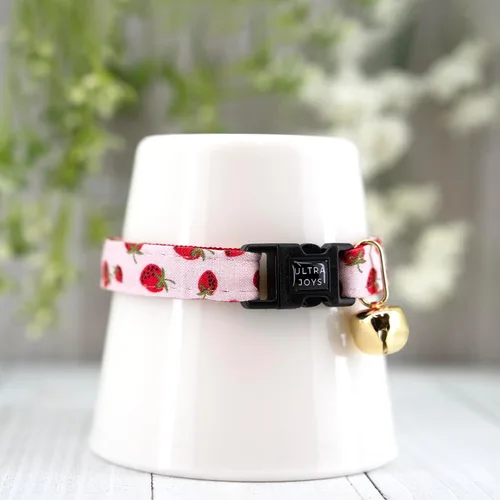 Miniatura 3 de Ultra Joys Collar de gato con campanas - Separable para gatitos y gatos - Fresa Pequeño Solo cuello de fresa