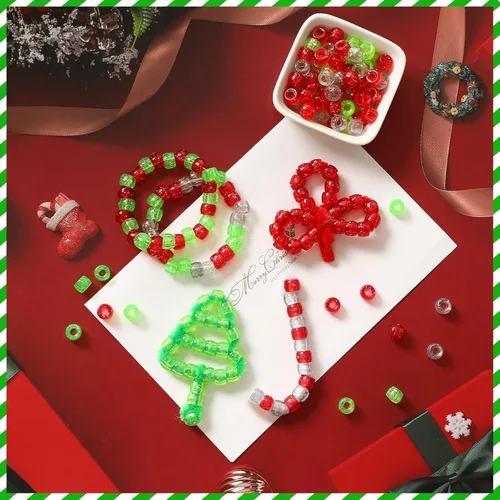 Miniatura 5 de UPINS 1200 cuentas de poni con purpurina de Navidad a granel para collares, pulseras, aretes, joyería, suministros de decoración de fiesta de 3