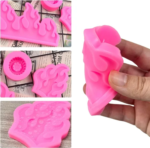 Miniatura 4 de Rainmae Moldes de fondant de llama, molde de fondant para neumáticos de automóvil, moldes de silicona de fuego caliente, molde de neumático redondo