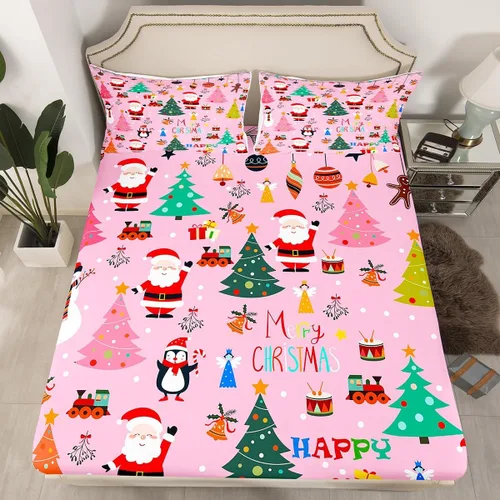 Miniatura 30 de Juego de sábanas con diseño de Papá Noel y muñeco de nieve para niños, niñas y niños, de temática navideña, juego de cama con diseño de árbol