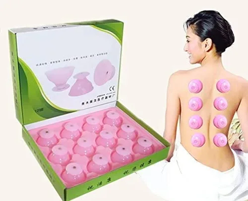 Juego de 12 tazas de ventosas de silicona rosadas, juego profesional de terapia de succión de masaje al vacío, ventosas corporales, taza de masaje,