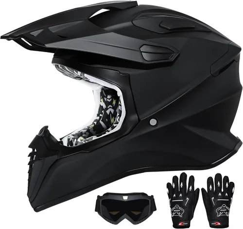 Casco de motocross aprobado por DOT con visera para niños, juego de casco de motocross ATV de cara completa con gafas y guantes, motocicleta