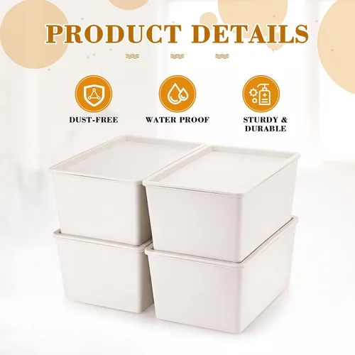 Miniatura 3 de Menkxi 4 Piezas Contenedores de Almacenamiento con Tapas Contenedores Apilables de Plástico para Organizar Estantes Caja de Adornos Navideños Cestas