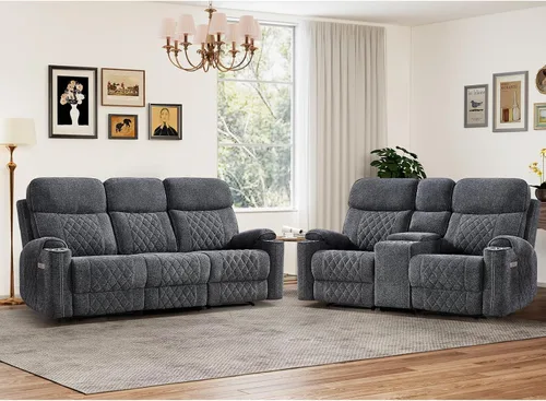 Miniatura 32 de HAOMARKETS Silla reclinable eléctrica para adultos con puerto USB, sofás reclinables eléctricos de tela suave con portavasos de metal, sillas