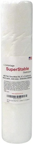 Superpunch Estabilizador de lavado, SuperStable H2O Eau Gone White FSL rollo de 12 pulgadas x 10 yardas, estabilizador de bordado a máquina, lavado