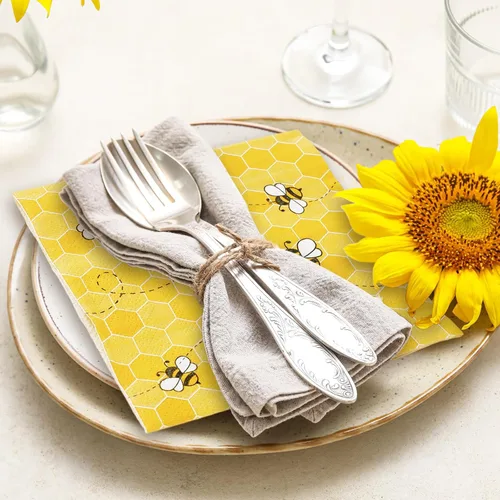 Miniatura 6 de Whaline Servilletas de cóctel de abeja de verano, servilletas de papel desechables de panal de abeja amarillas para el día de la abeja, cumpleaños
