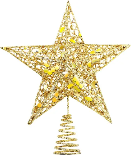 Miniatura 14 de URATOT Adorno Superior de Árbol de Navidad con Purpurina de Metal, Estrella de Alambre Hueca para la Punta del Árbol de Navidad para Decoración