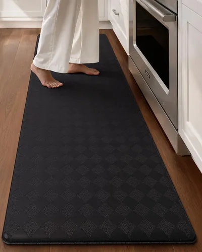Color&Geometry Tapetes acolchados antifatiga para cocina, 17 x 71 pulgadas, alfombra de pasillo largo antideslizante impermeable, alfombrilla Negro