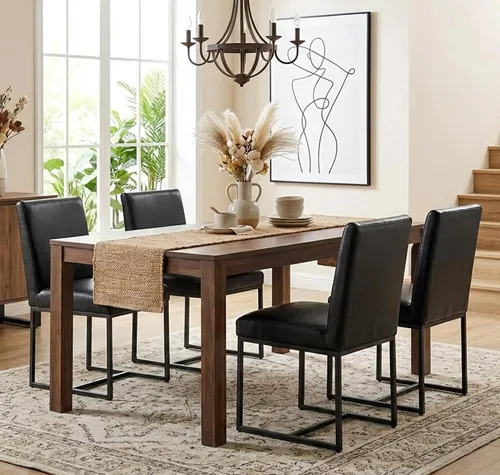 Miniatura 7 de Shunzhi Juego de 2 sillas de comedor modernas tapizadas de cuero PU, sillas de comedor de mediados de siglo, sillas laterales sin brazos, cómodas