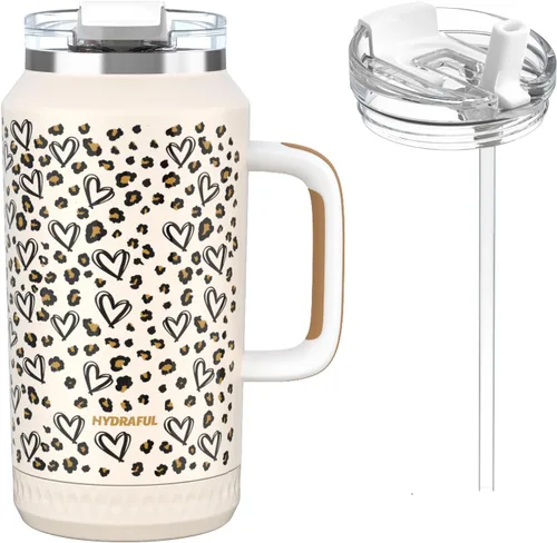 Miniatura 14 de Hydraful Vaso de 64 onzas con asa y pajilla, 100% a prueba de fugas, vaso aislado reutilizable, botella de agua grande de acero inoxidable, taza