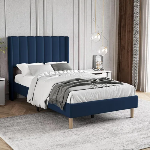 Miniatura 16 de Marco de Cama Tapizada de Plataforma Tamaño Full con Cabecero, Soporte de Listones de Madera Resistentes, No Necesita Somier, Montaje Fácil, Beige