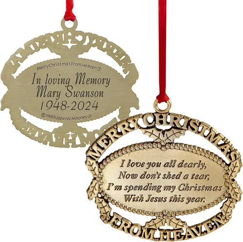 Let's Make Memories Adorno de Navidad personalizado con texto en inglés «Merry Christmas from Heaven» – Simpatia – Recuerdo grabado 2025 con caja y