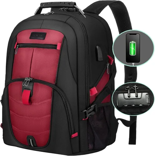 Miniatura 18 de LOVEVOOK Mochila grande de viaje y para laptop, impermeable, antirrobo, con cerradura y puerto de carga USB, para negocios, hombres, mujeres, Negro