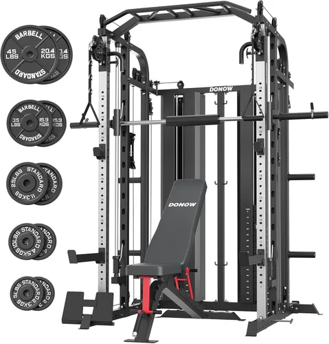 Miniatura 14 de DONOW Smith - Máquina con pilas de pesas, sistema de gimnasio en casa multifunción, jaula de potencia, estante para sentadillas, máquina cruzada