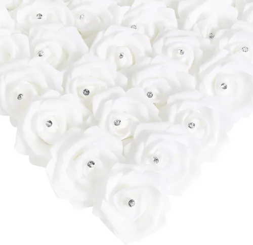 Miniatura 24 de IPOPU 100 unidades de rosas artificiales de aspecto real, rosas falsas de color rosa bebé, rosas de espuma rubor para centros de mesa de boda, Rosa