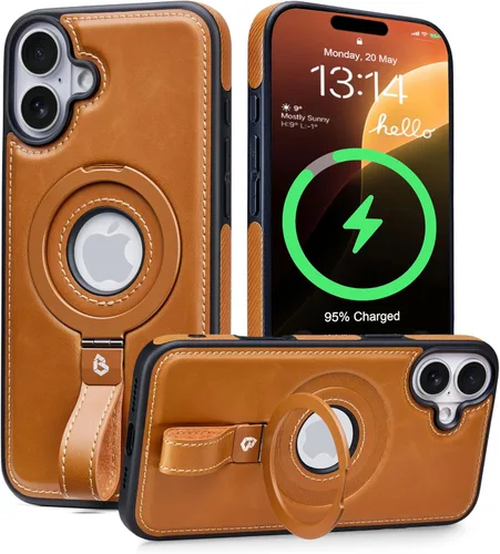 Miniatura 22 de Butaiga - Funda para iPhone 12 Pro Max con correa de cuero, soporte de anillo, color negro Finger Loop, Relieve Smartphone Pinky Strain